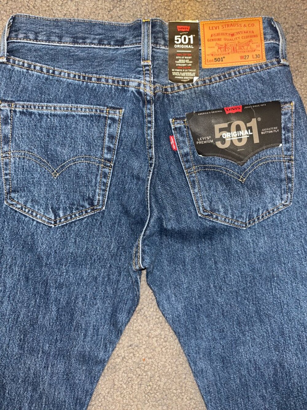 NWT LEVI'S ORIGINAL 501 BIG E DARK BLUE BUTTON FLY JEANS W27 L30